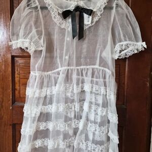 Sheer White Dress with Black Ribbon | House Of Widow